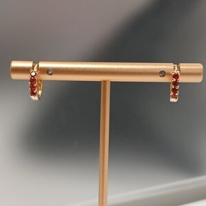 New Micro 18k Gold Filled Garnet Red AAA CZ Hoop Hinge Snap Earrings